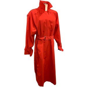 Size 10R Misty Harbor Women's Red Trenchcoat Rain Jacket 1990s Vintage